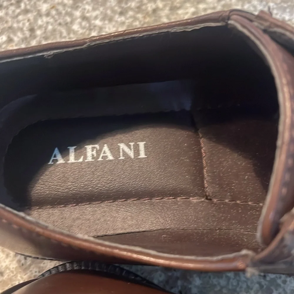 New ALFANI Mens Dress Shoes - Proud Bike Toe Leather Brown Oxfords Lace-up